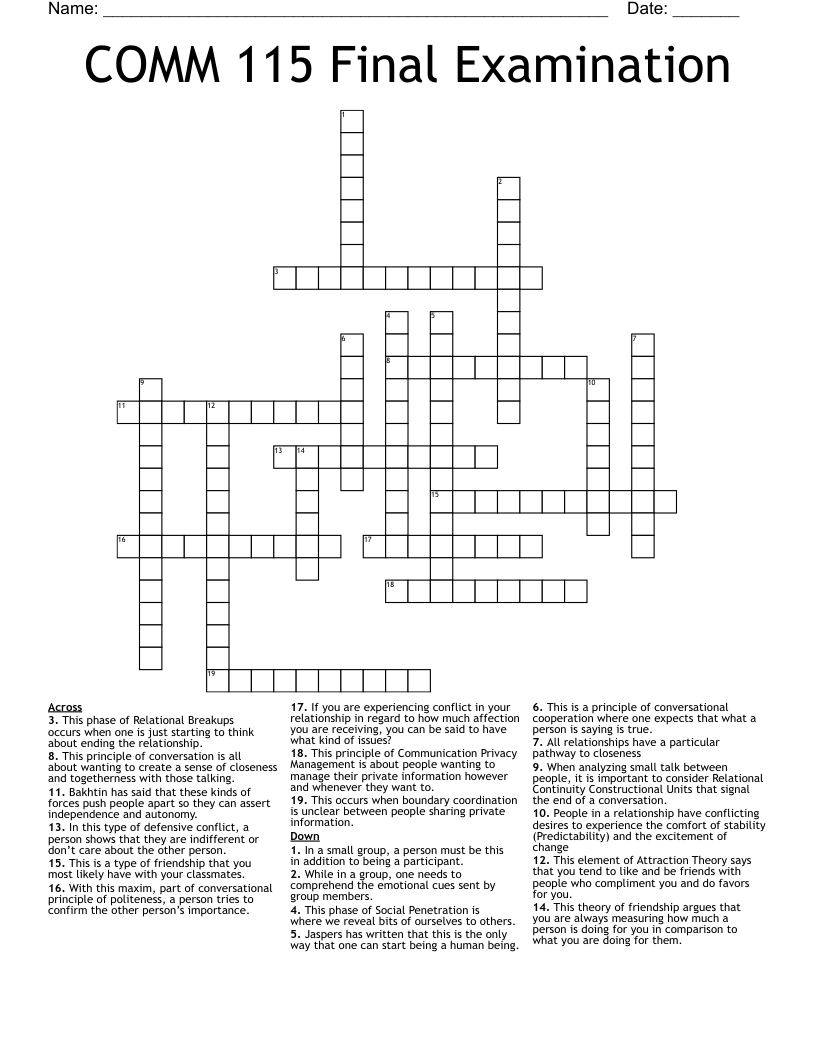 COMM 115 Final Examination Crossword