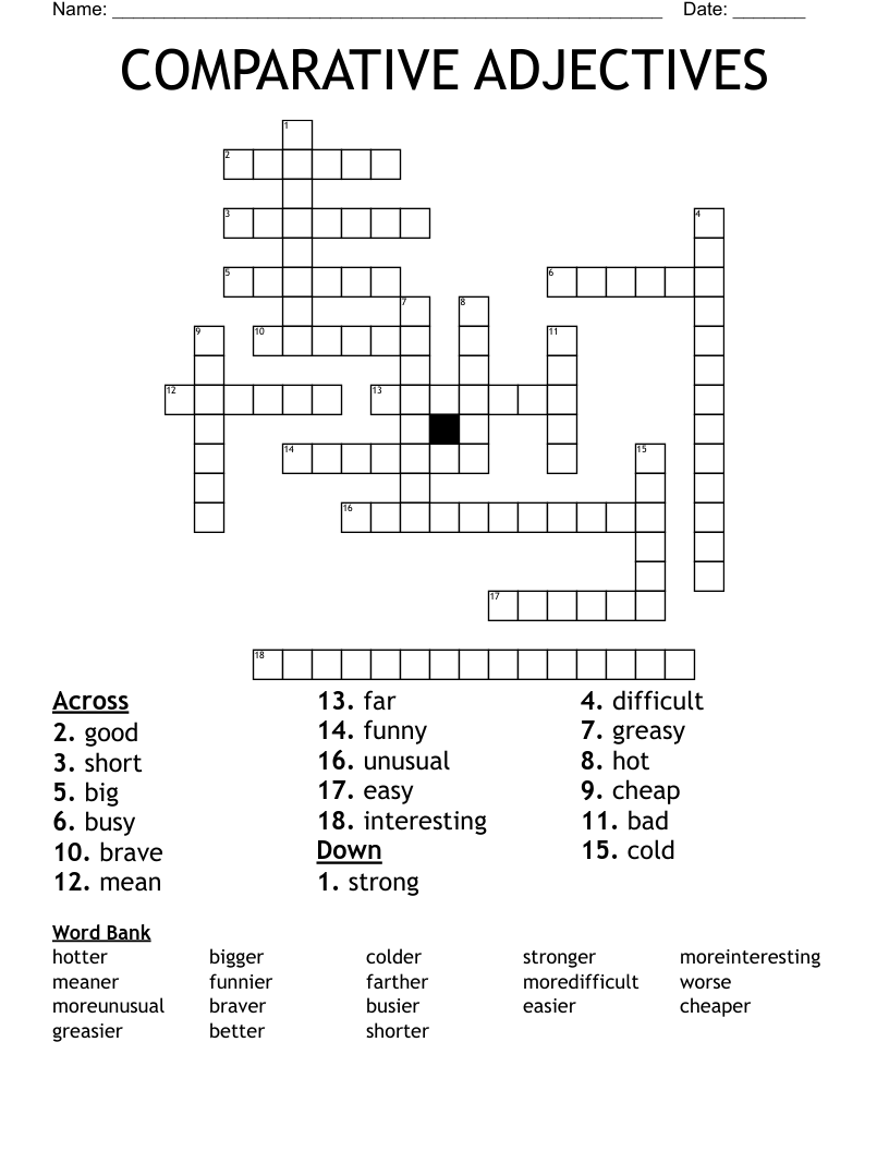 COMPARATIVE ADJECTIVES Crossword