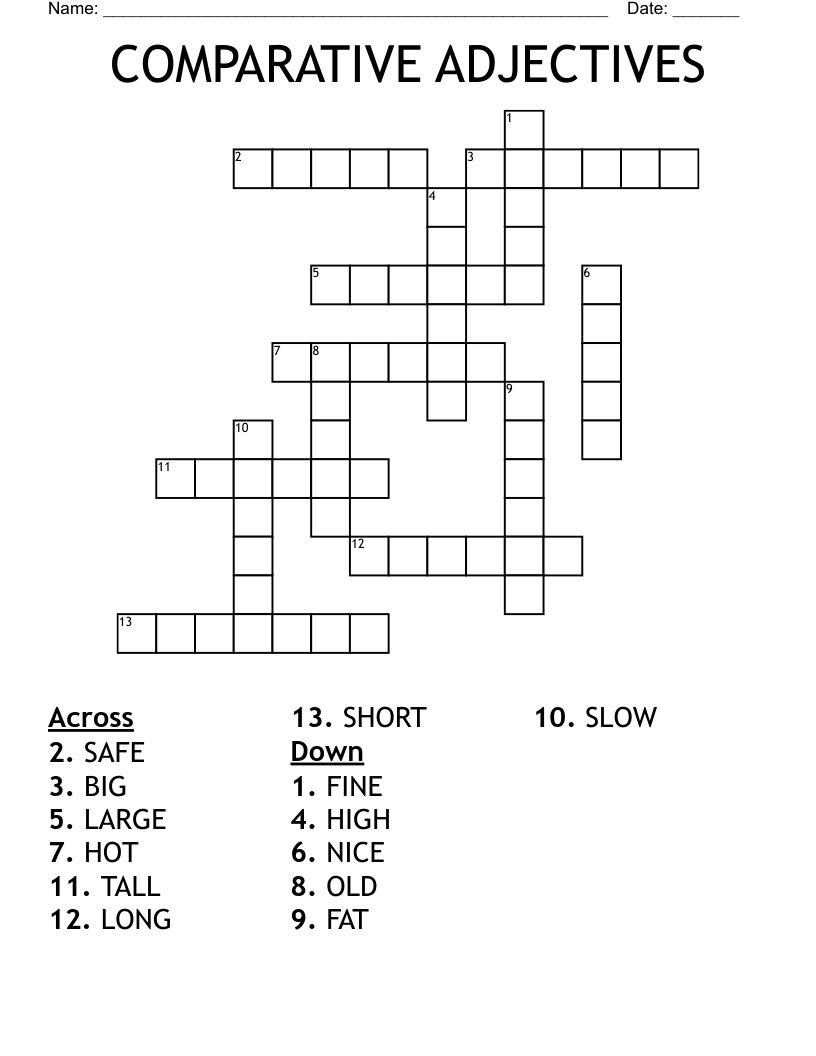 COMPARATIVE ADJECTIVES Crossword