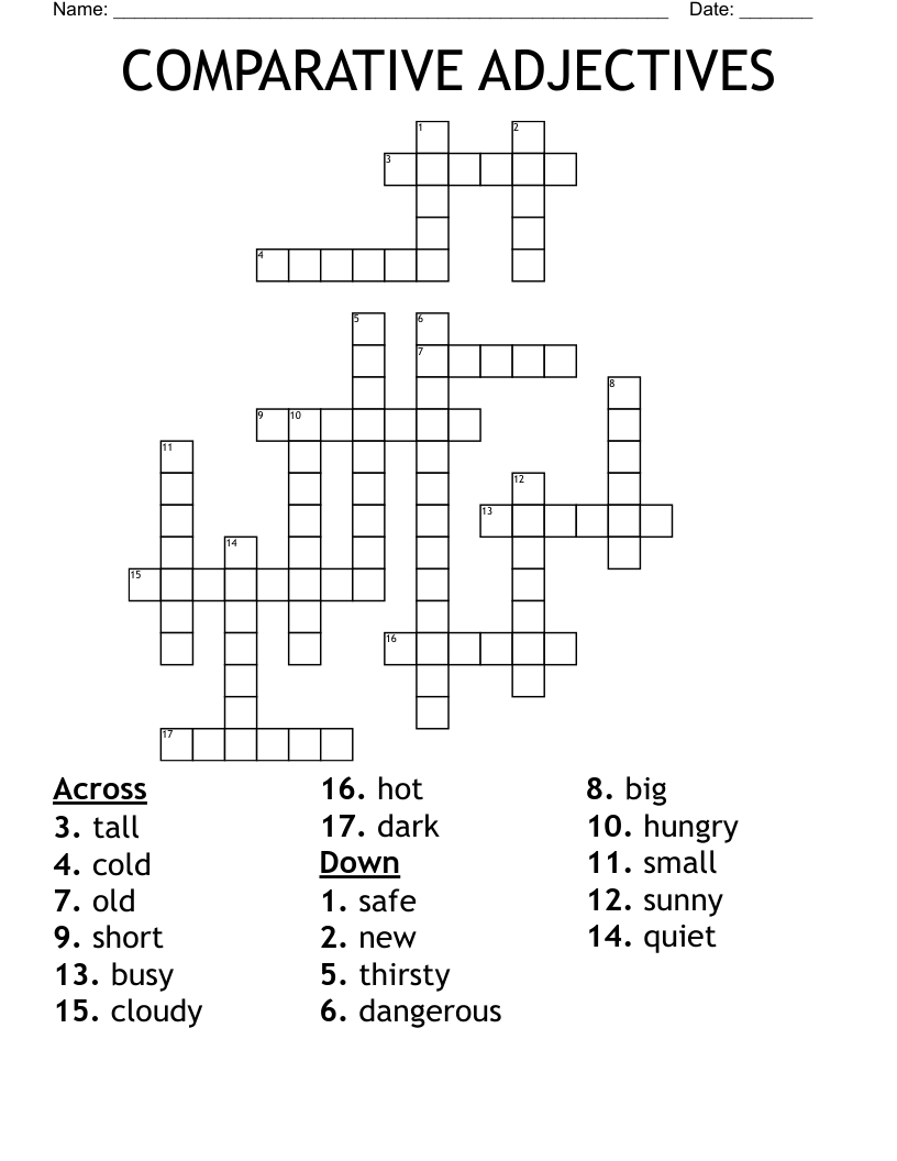 COMPARATIVE ADJECTIVES Crossword