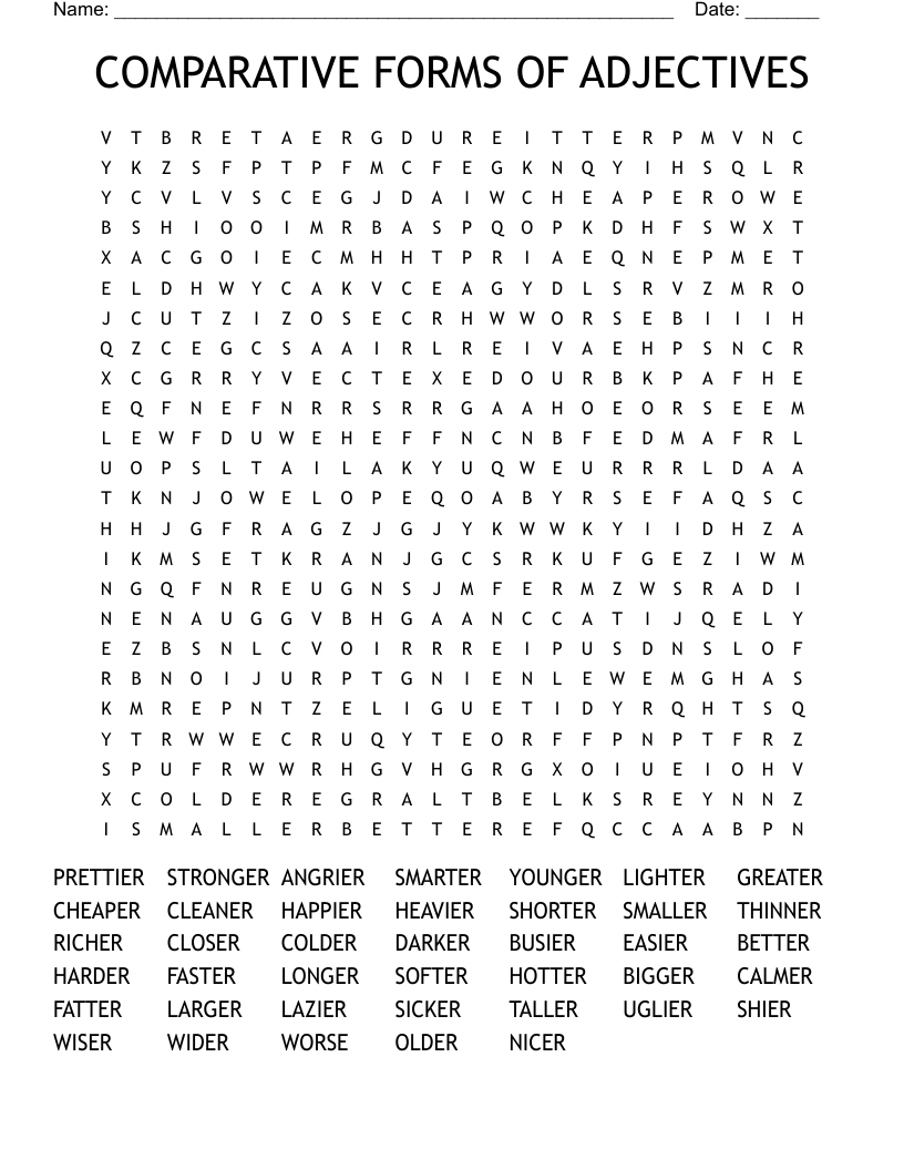 COMPARATIVE FORMS OF ADJECTIVES Word Search