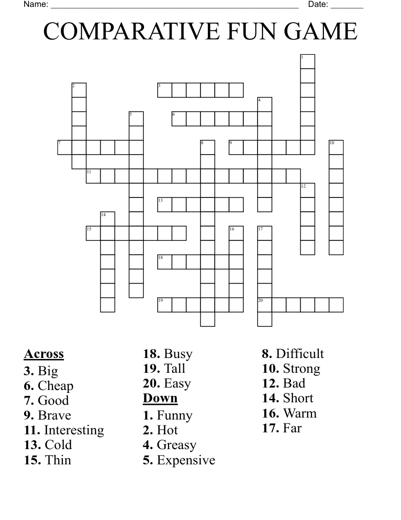COMPARATIVE FUN GAME Crossword