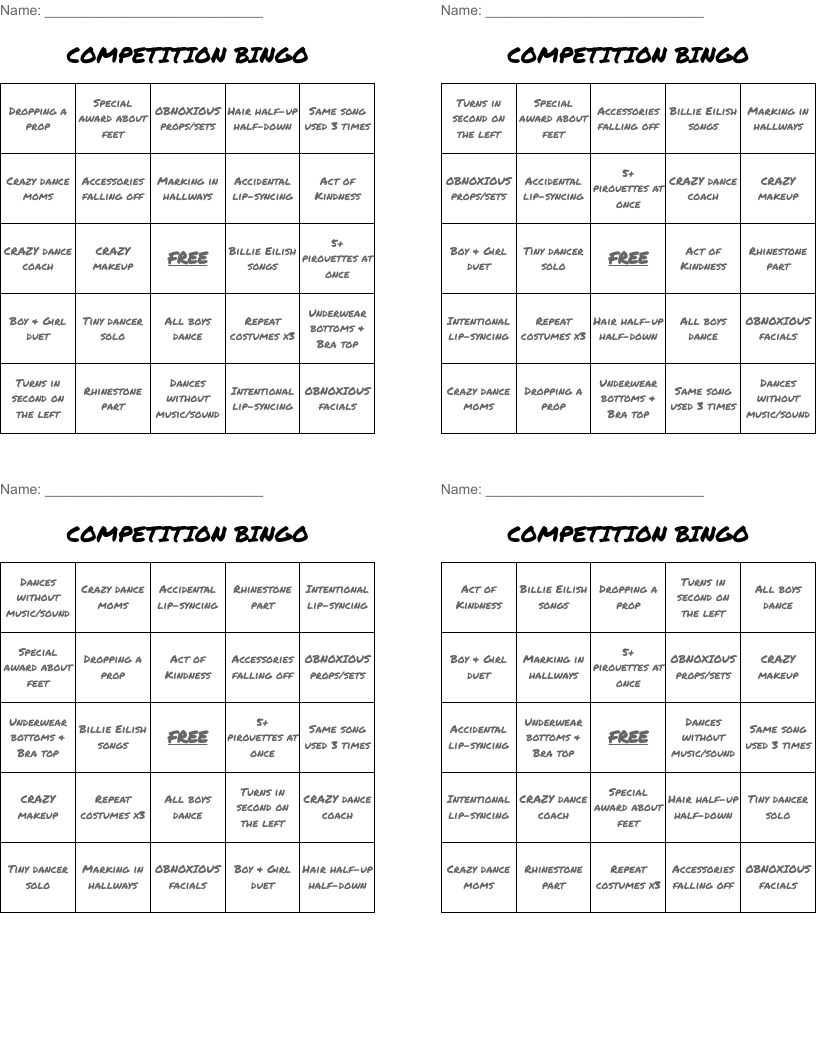 COMPETITION BINGO