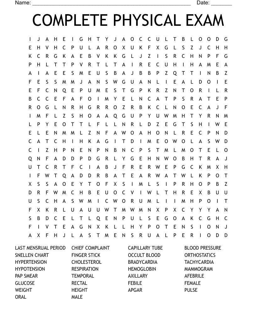 COMPLETE PHYSICAL EXAM Word Search