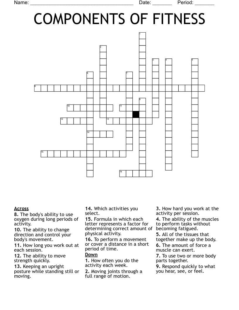COMPONENTS OF FITNESS/FITT PRINCIPLE Crossword
