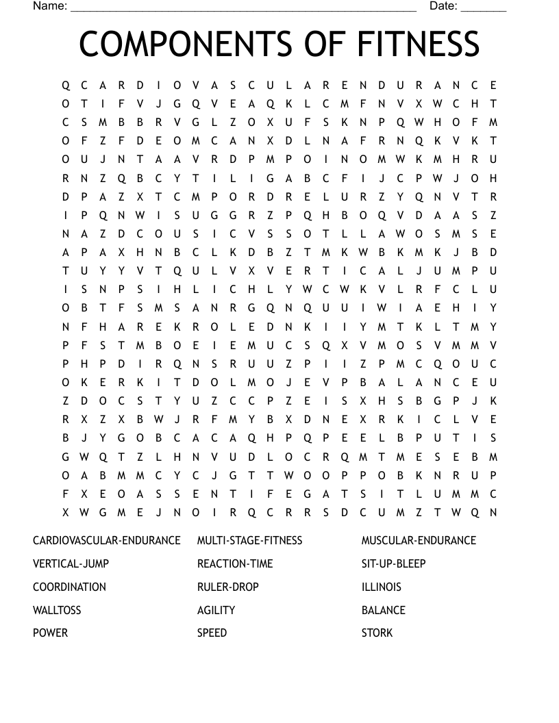 COMPONENTS OF FITNESS Word Search