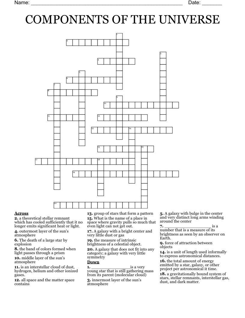 COMPONENTS OF THE UNIVERSE Crossword