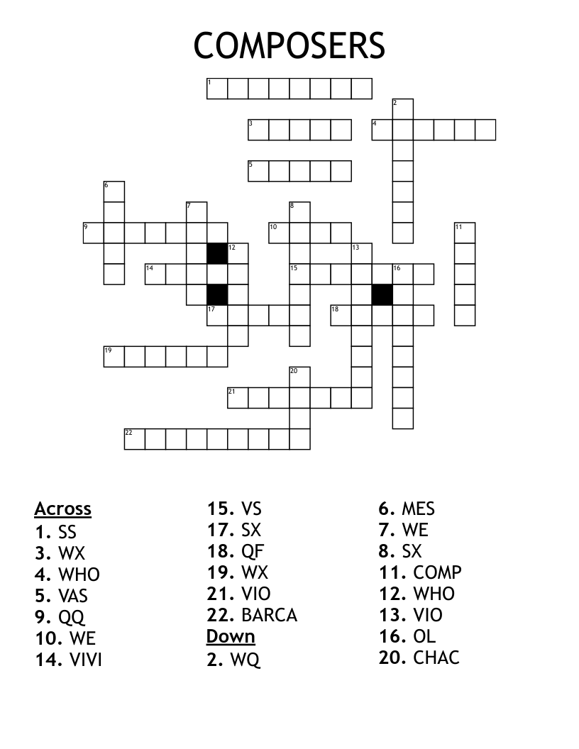 COMPOSERS Crossword