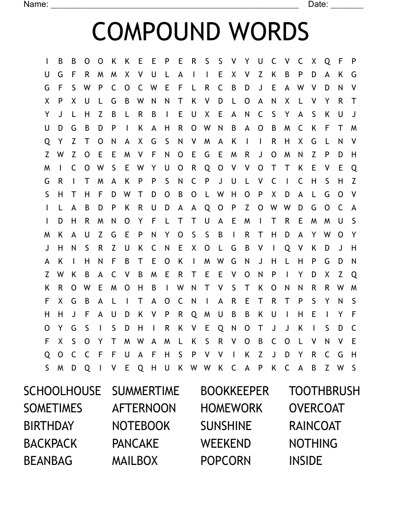 COMPOUND WORDS Word Search