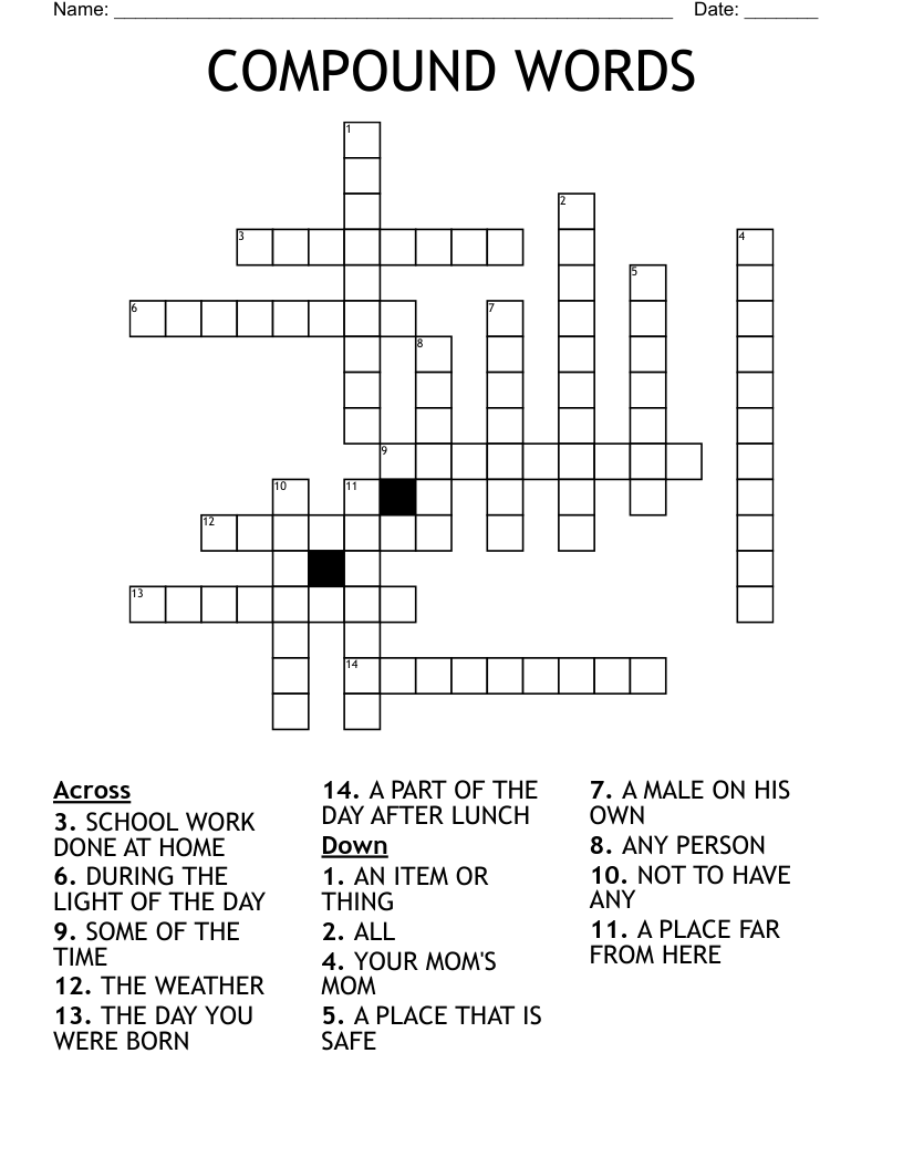 COMPOUND WORDS Crossword