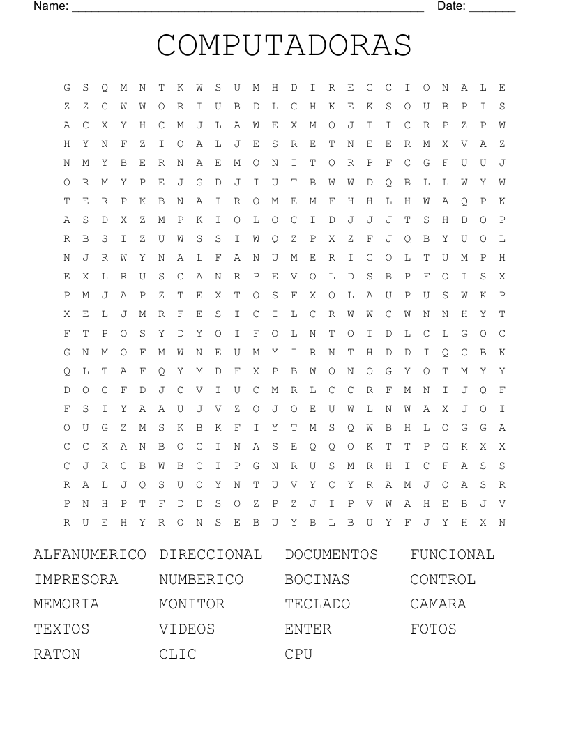 COMPUTADORAS Word Search