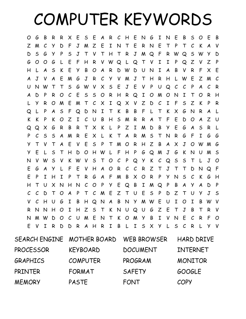 COMPUTER KEYWORDS Word Search