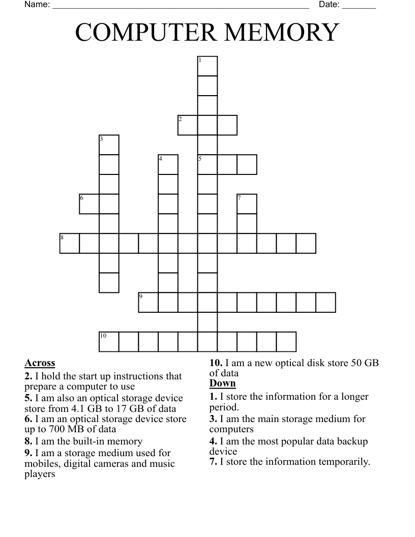 COMPUTER MEMORY Crossword