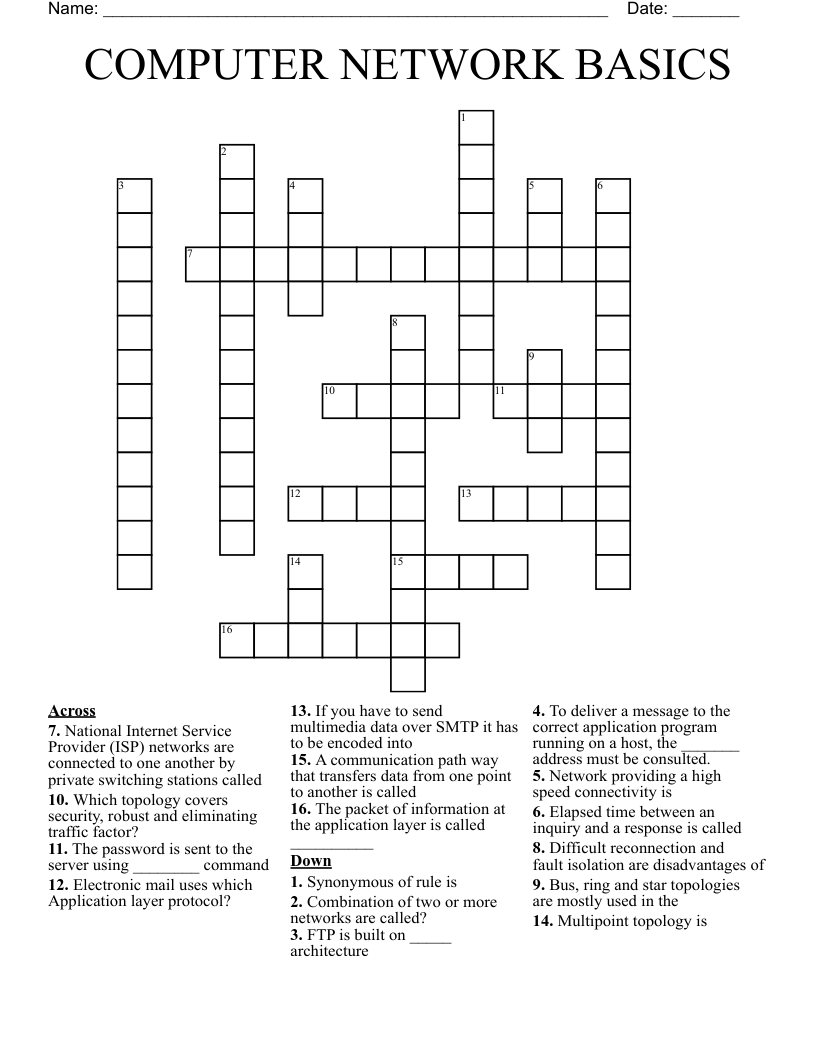 COMPUTER NETWORK BASICS Crossword