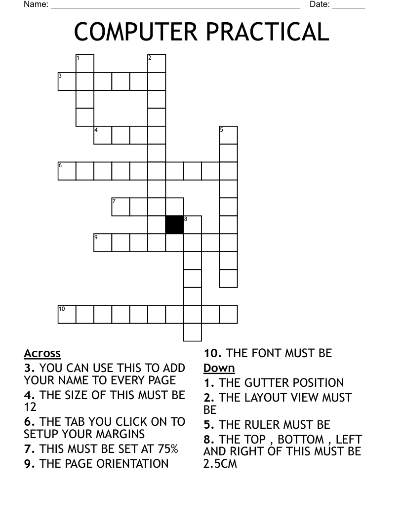 COMPUTER PRACTICAL Crossword