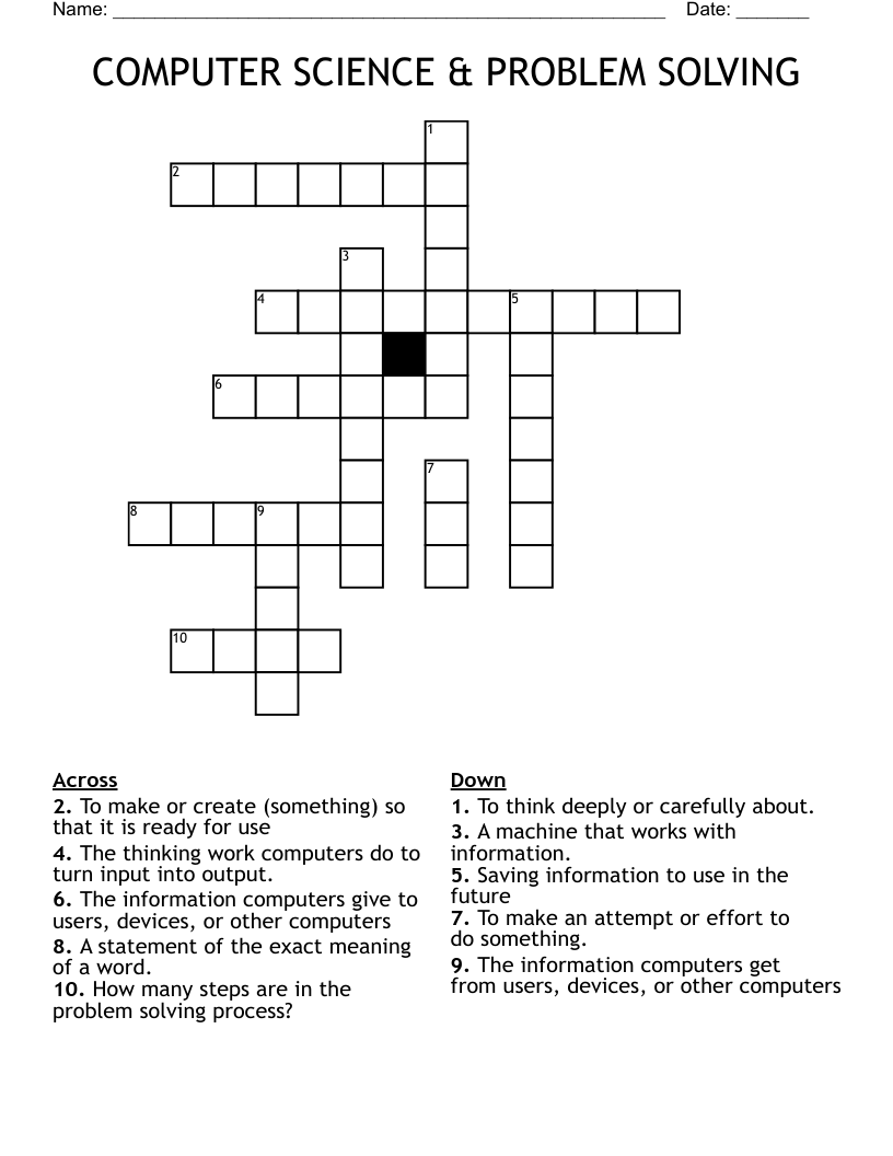 COMPUTER SCIENCE & PROBLEM SOLVING Crossword