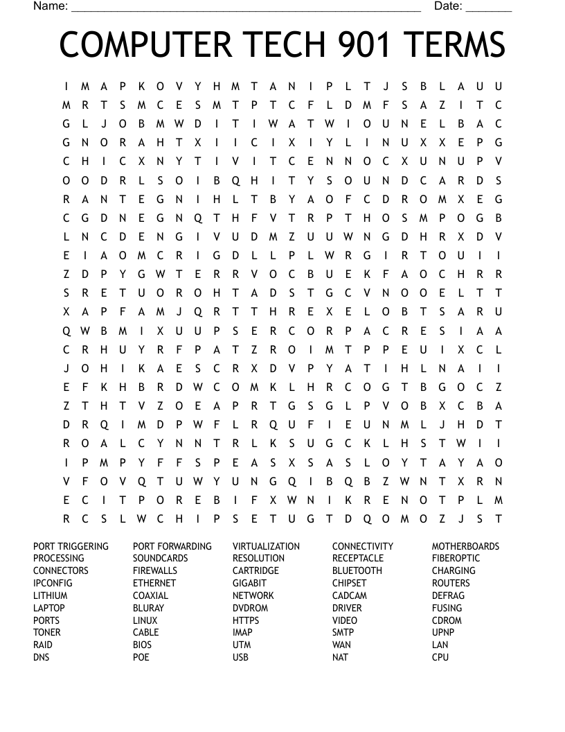 COMPUTER TECH 901 TERMS Word Search