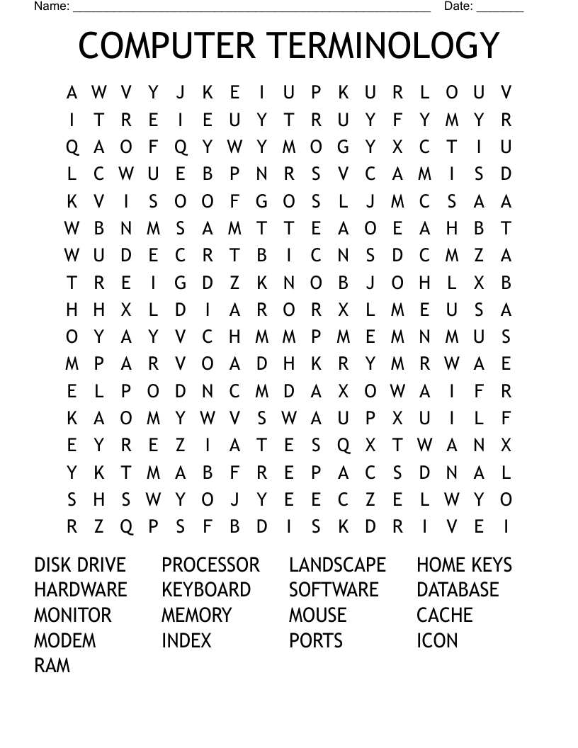 COMPUTER TERMINOLOGY Word Search