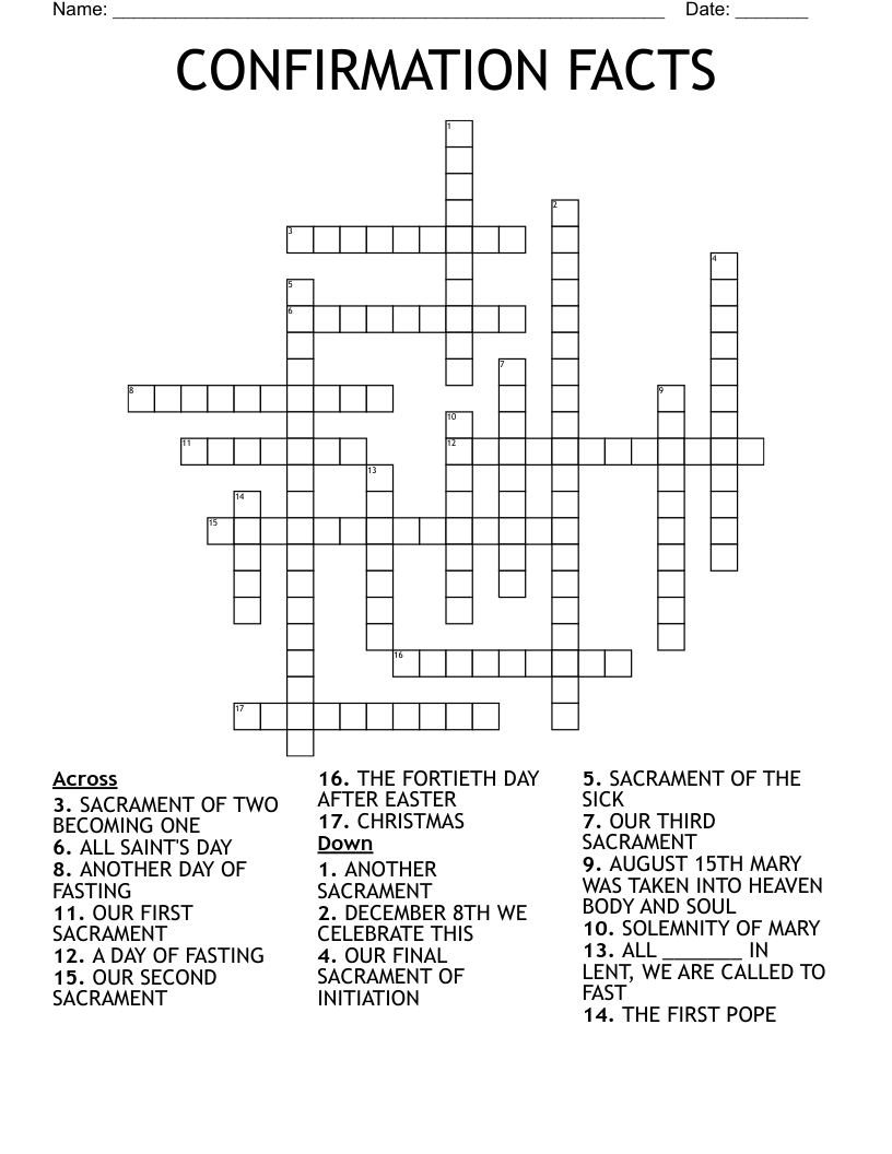 CONFIRMATION FACTS Crossword