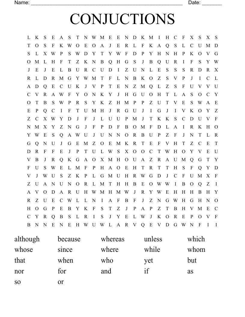 CONJUCTIONS Word Search