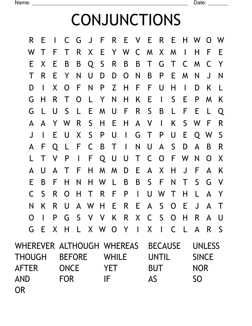 CONJUNCTIONS Word Search