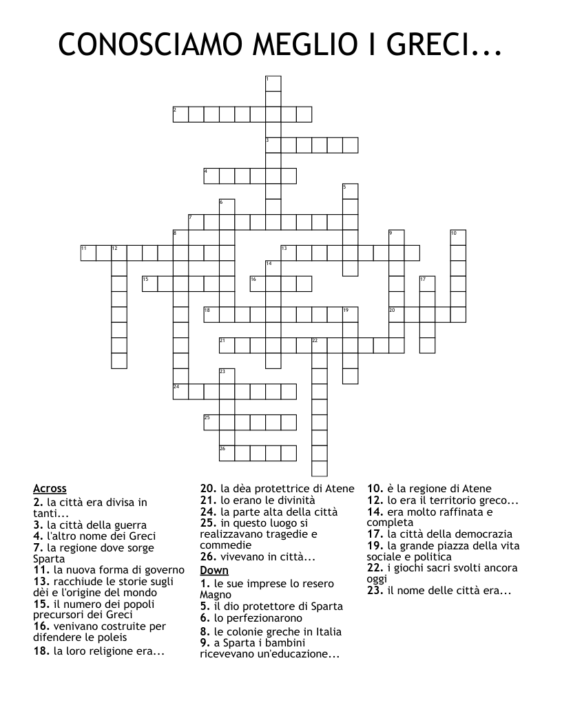 CONOSCIAMO MEGLIO I GRECI... Crossword