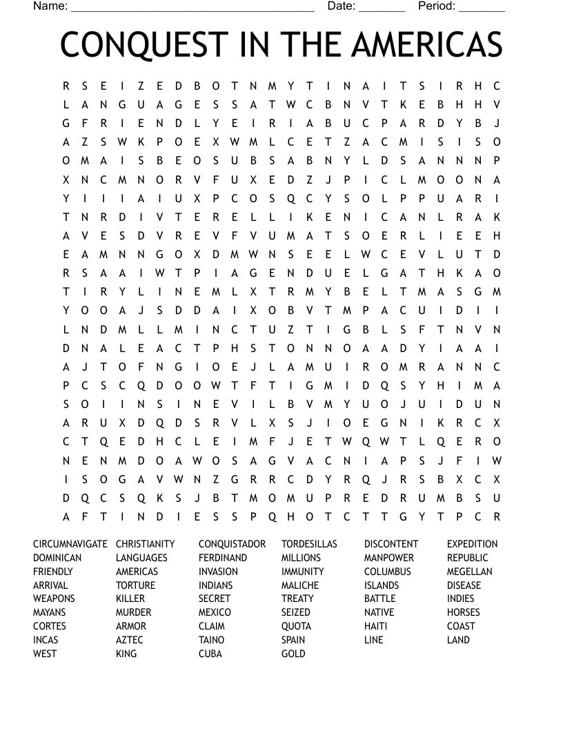 CONQUEST IN THE AMERICAS Word Search