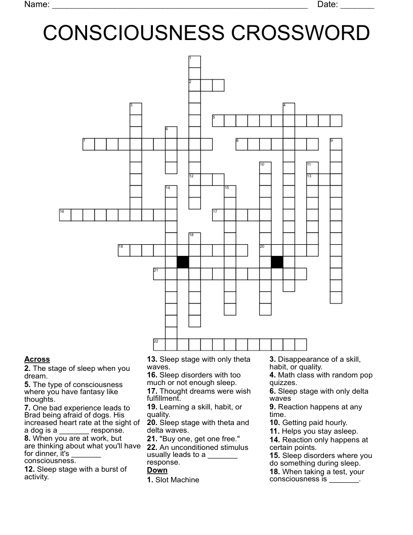 CONSCIOUSNESS CROSSWORD