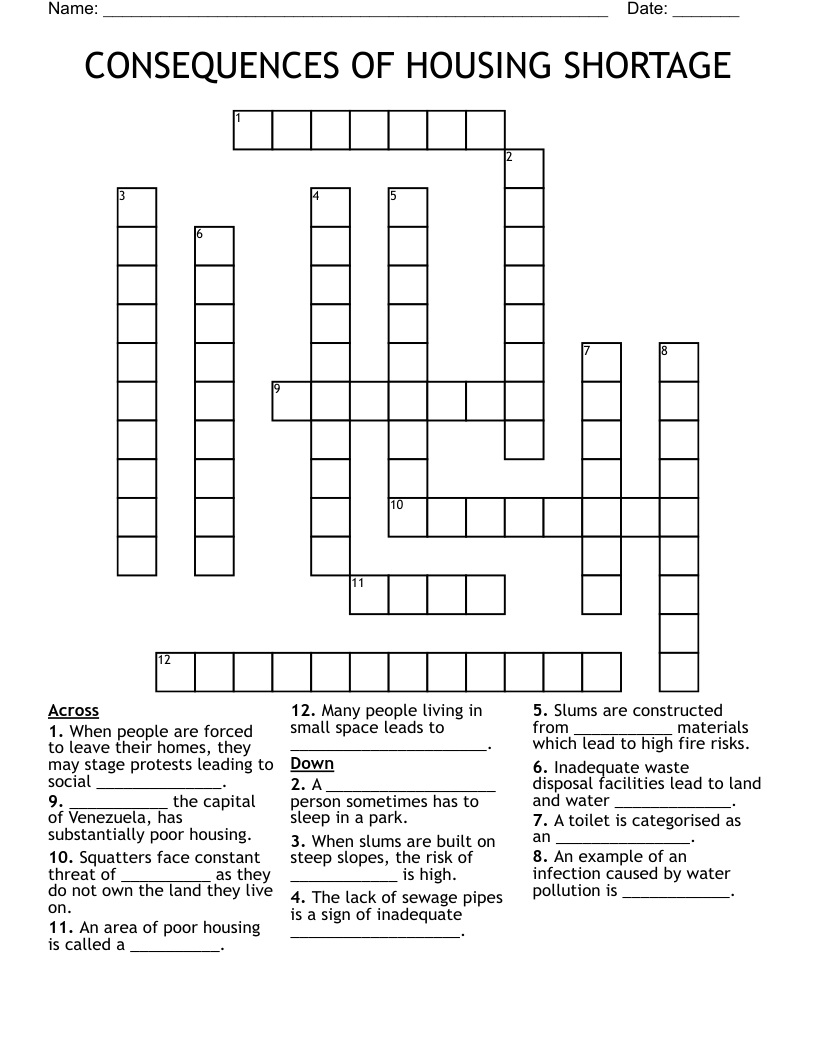 CONSEQUENCES OF HOUSING SHORTAGE Crossword