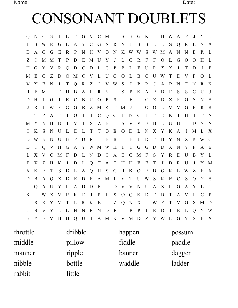 CONSONANT DOUBLETS Word Search