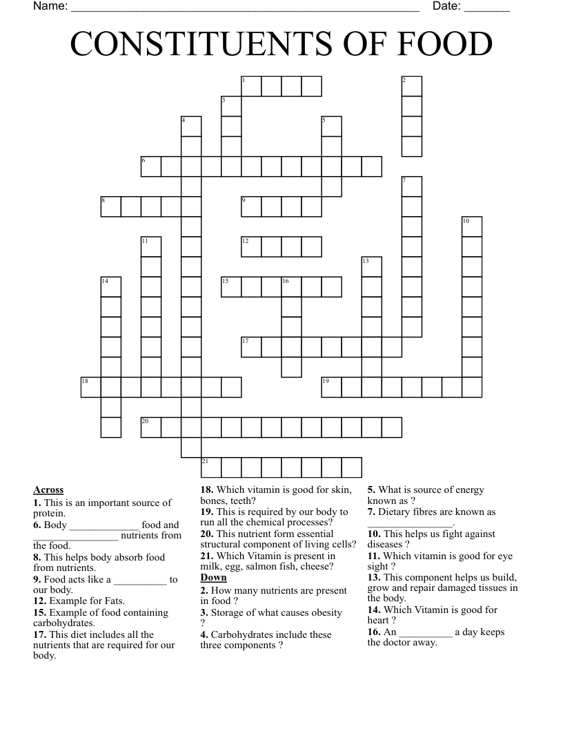 CONSTITUENTS OF FOOD Crossword