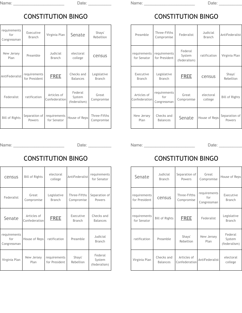 CONSTITUTION BINGO