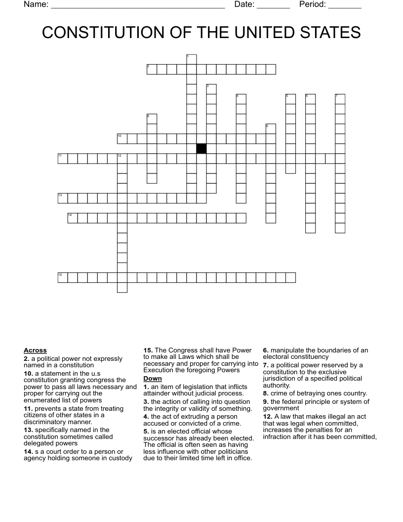 CONSTITUTION OF THE UNITED STATES Crossword