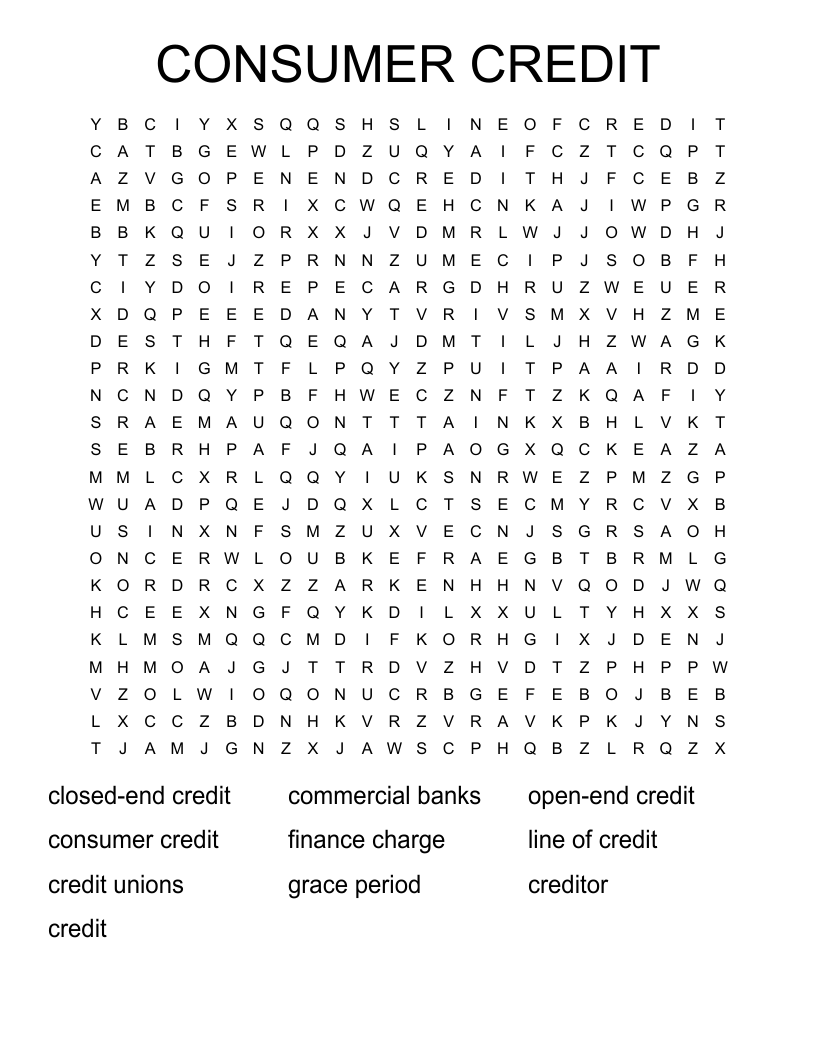 CONSUMER CREDIT Word Search