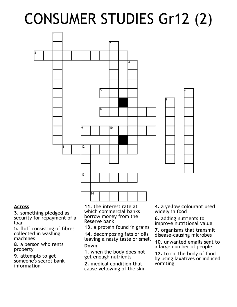 CONSUMER STUDIES Gr12 (2) Crossword