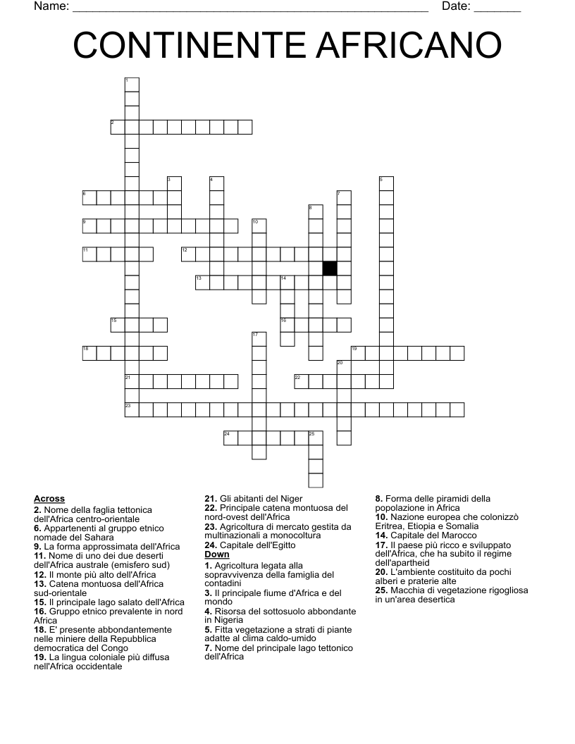 CONTINENTE AFRICANO Crossword