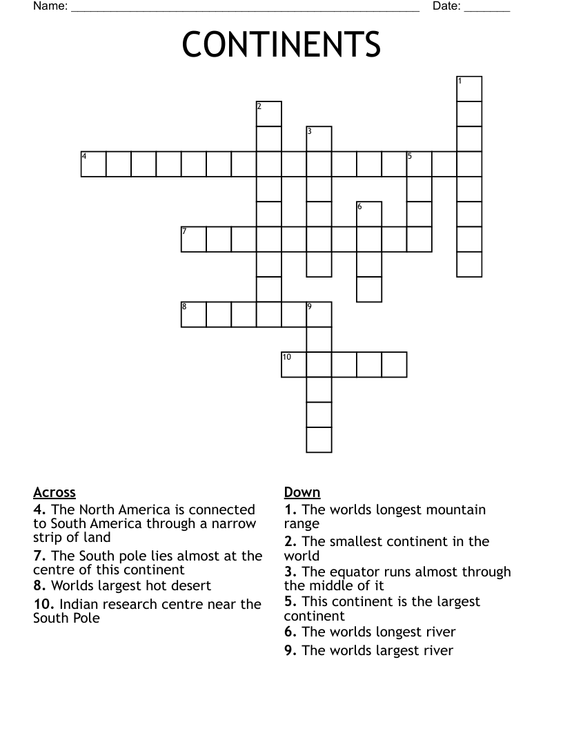 CONTINENTS Crossword