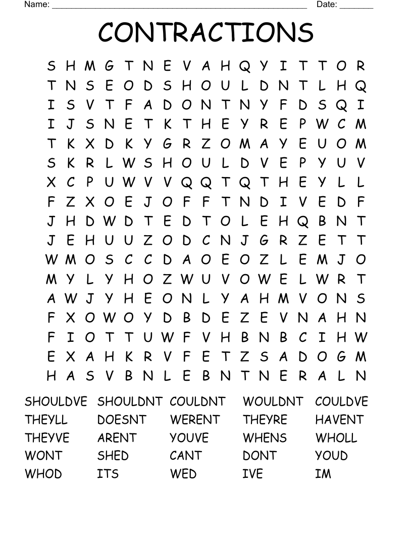 CONTRACTIONS Word Search