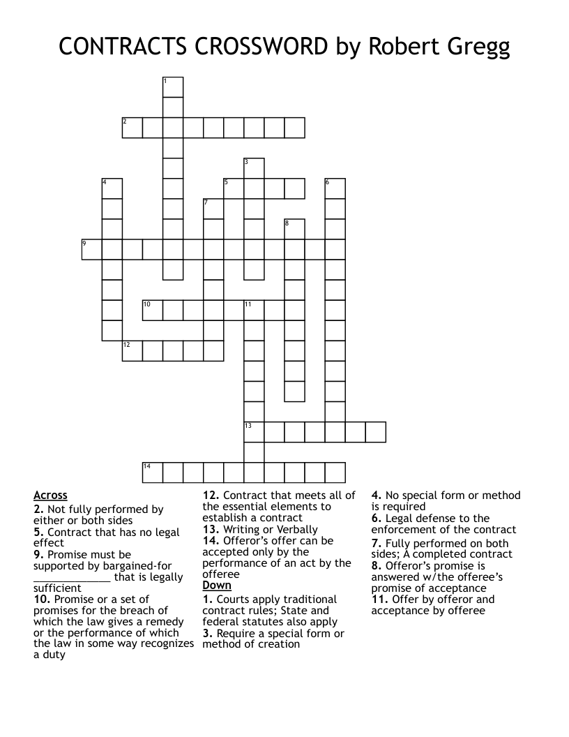 CONTRACTS CROSSWORD by Robert Gregg