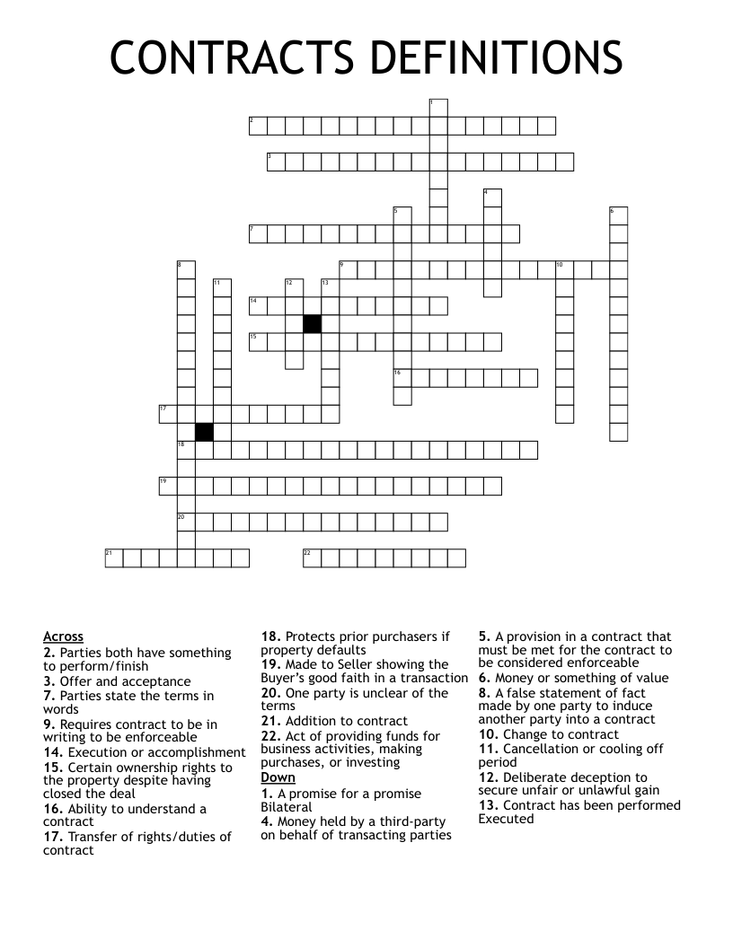 CONTRACTS DEFINITIONS Crossword