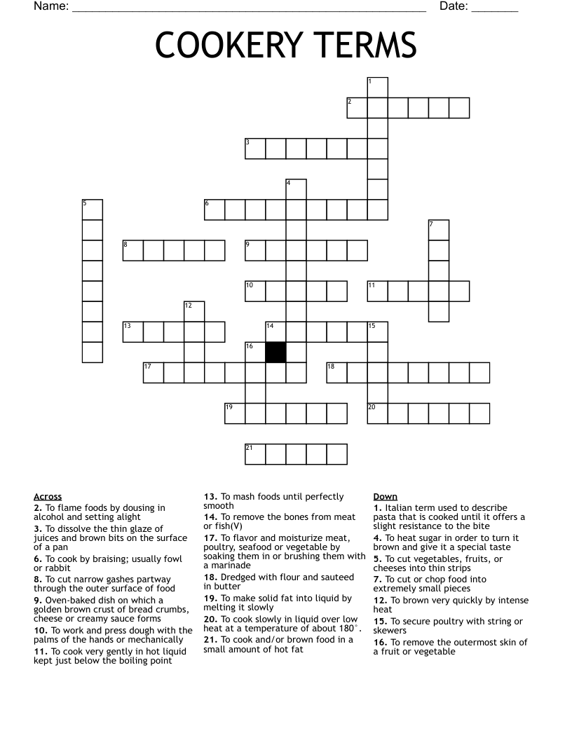 COOKERY TERMS Crossword