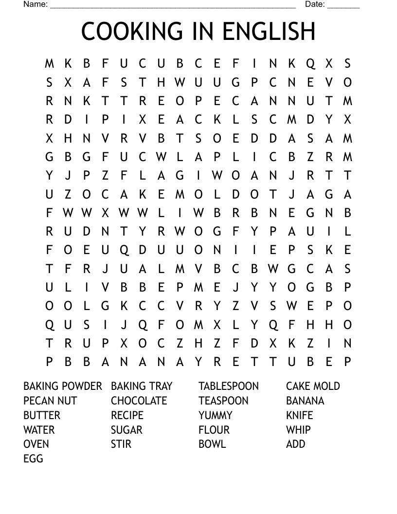 COOKING IN ENGLISH Word Search