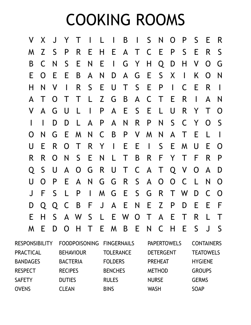 COOKING ROOMS Word Search