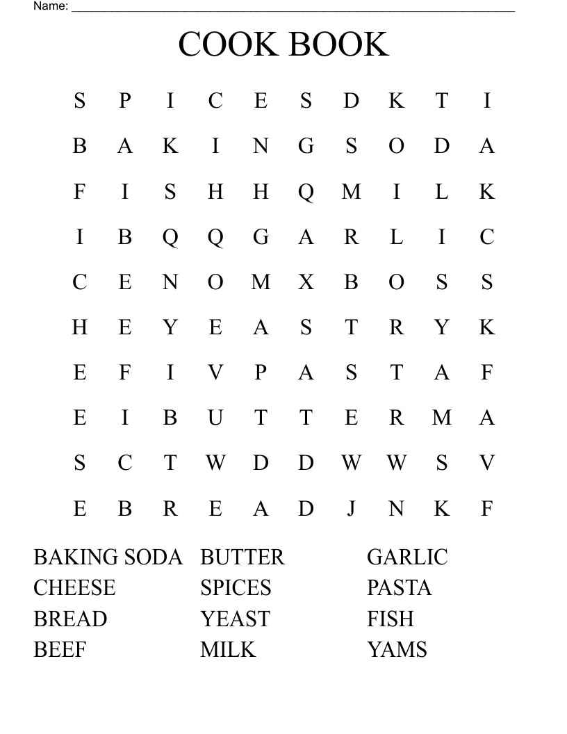 COOK BOOK Word Search