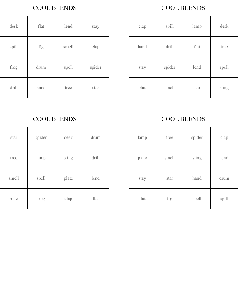 COOL BLENDS Bingo Cards