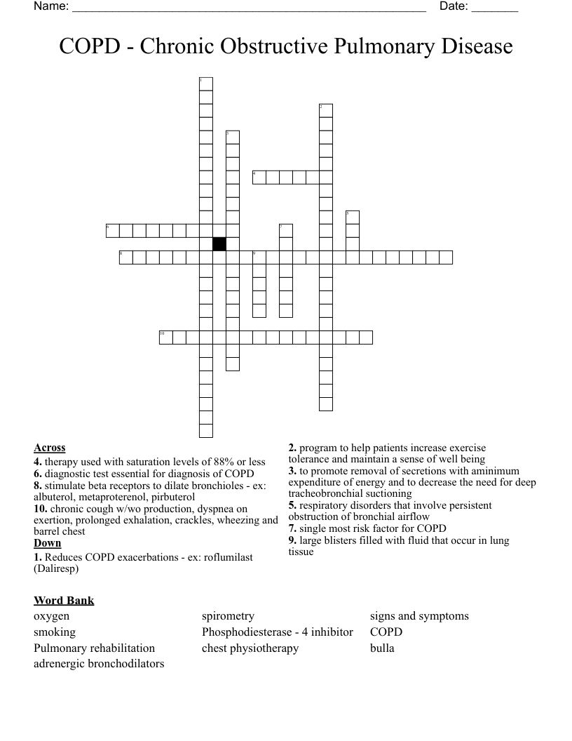 COPD - Chronic Obstructive Pulmonary Disease Crossword
