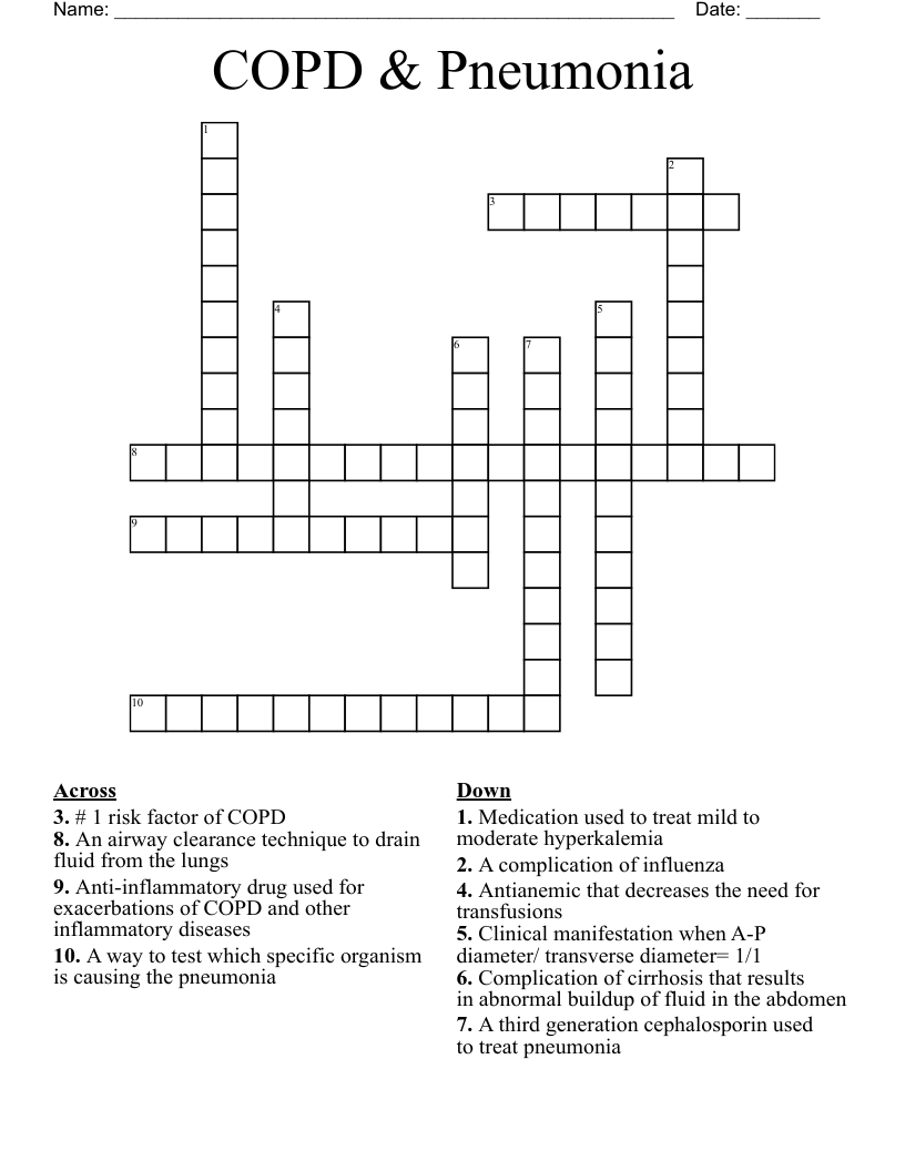 COPD & Pneumonia Crossword