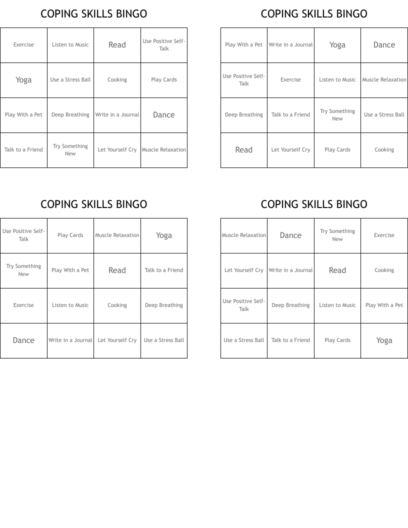 COPING SKILLS BINGO