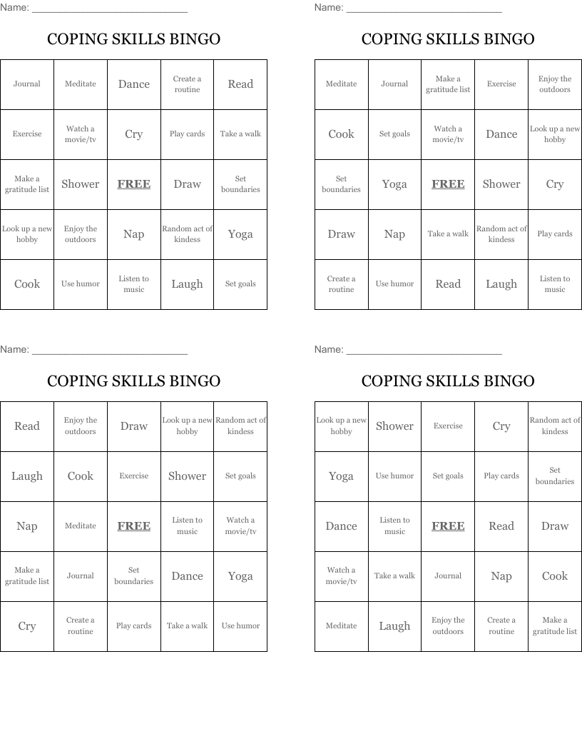 COPING SKILLS BINGO