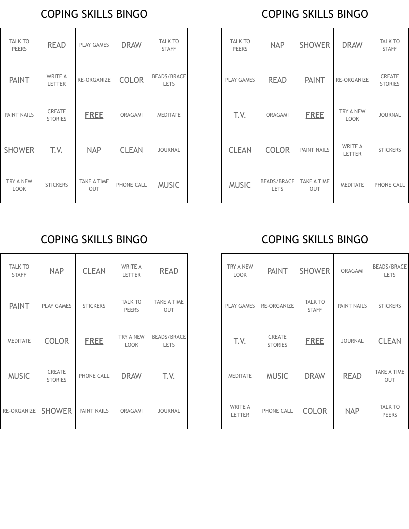 COPING SKILLS BINGO 